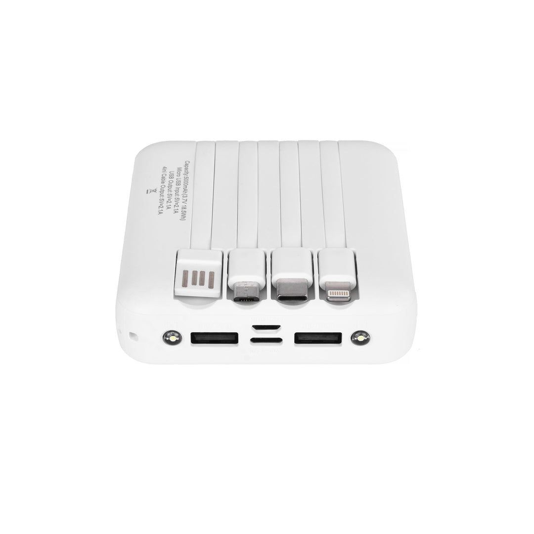 5000mAh Fast Charge Power Bank with 4 Built-in Cables and LED Lights