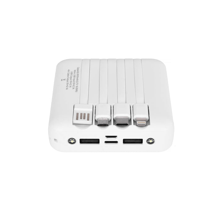 5000mAh Fast Charge Power Bank with 4 Built-in Cables and LED Lights