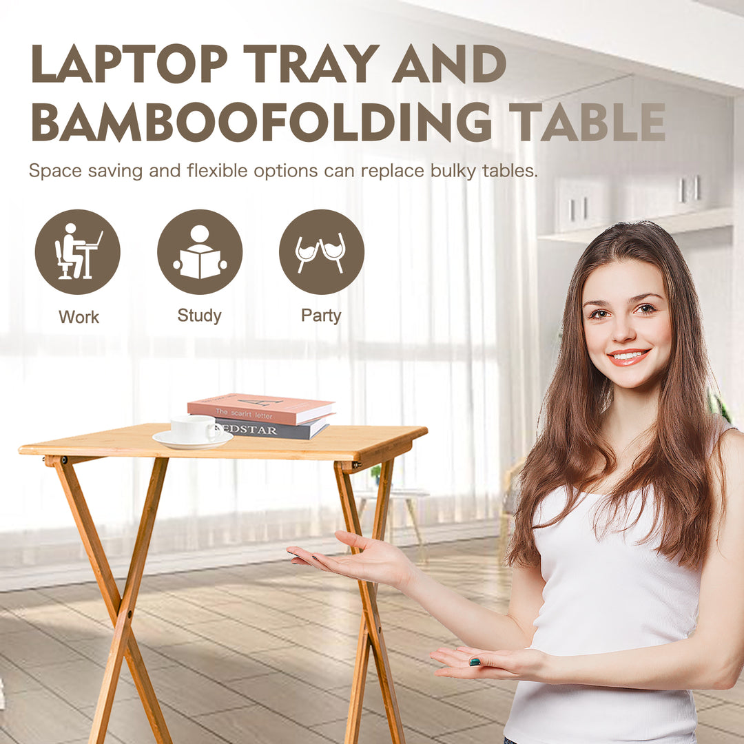 2pc Bamboo Folding Laptop Tray & Snack Table
