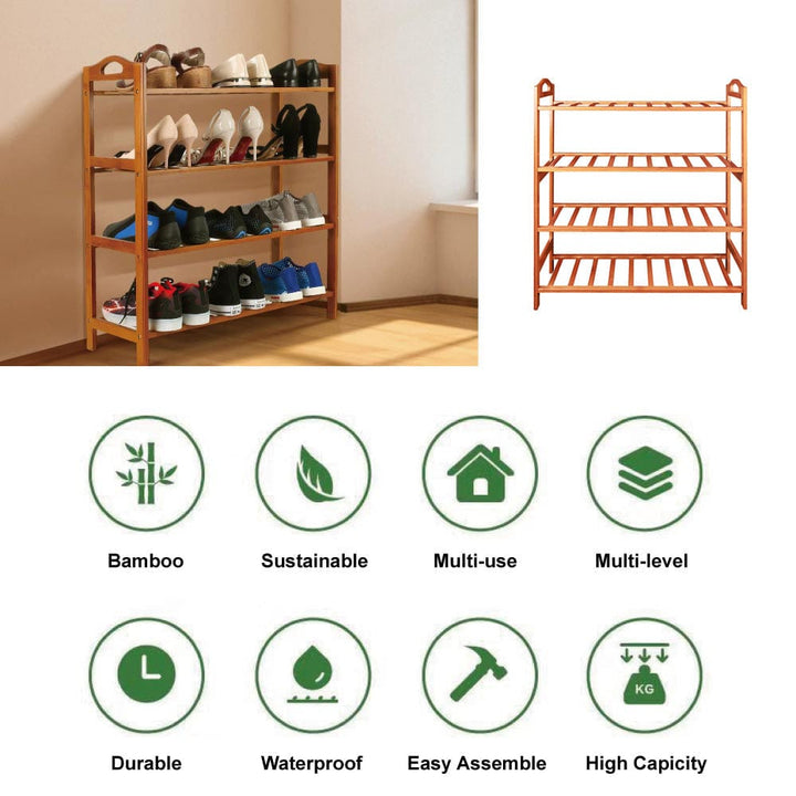 Living Today Shoe Racks & Organizers Bamboo Storage Shoe Rack & Organiser 4 Tiers Layers
