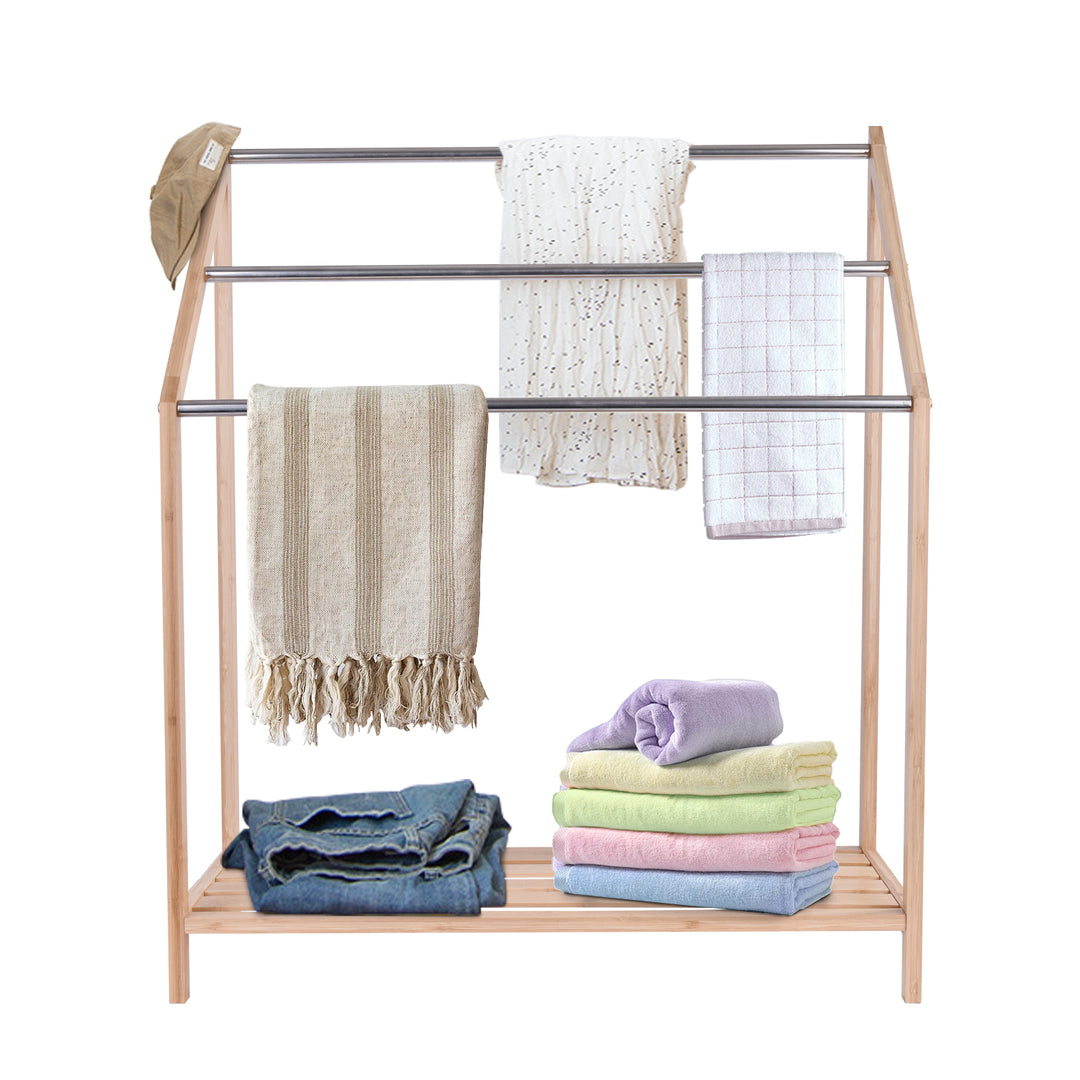 85cm Standing Towel Rack - Bamboo Towel Bar Metal 3-Tier