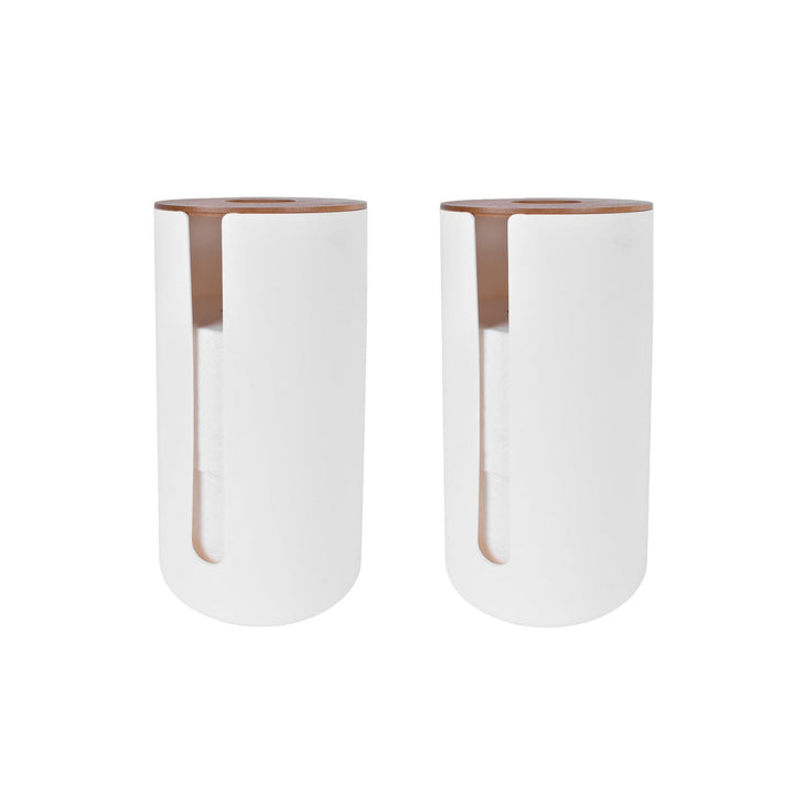 2pk Bamboo Lid Toilet Roll Storage Holder