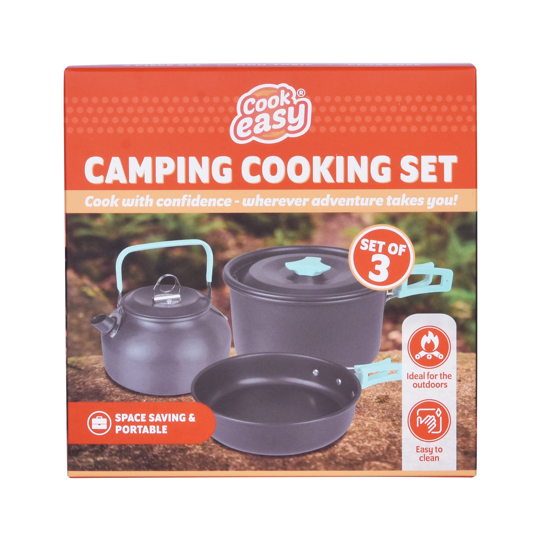 3Pcs Camping Cooking Set – Lightweight Anodised Aluminium Outdoor Cookware Kit with Heat-Resistant Handles