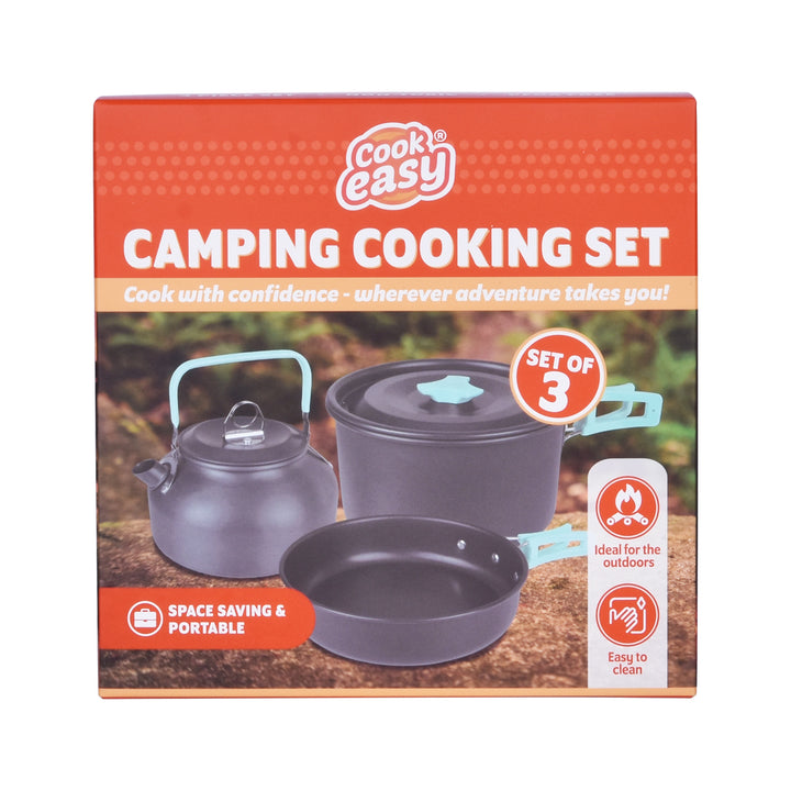 3Pcs Camping Cooking Set – Lightweight Anodised Aluminium Outdoor Cookware Kit with Heat-Resistant Handles