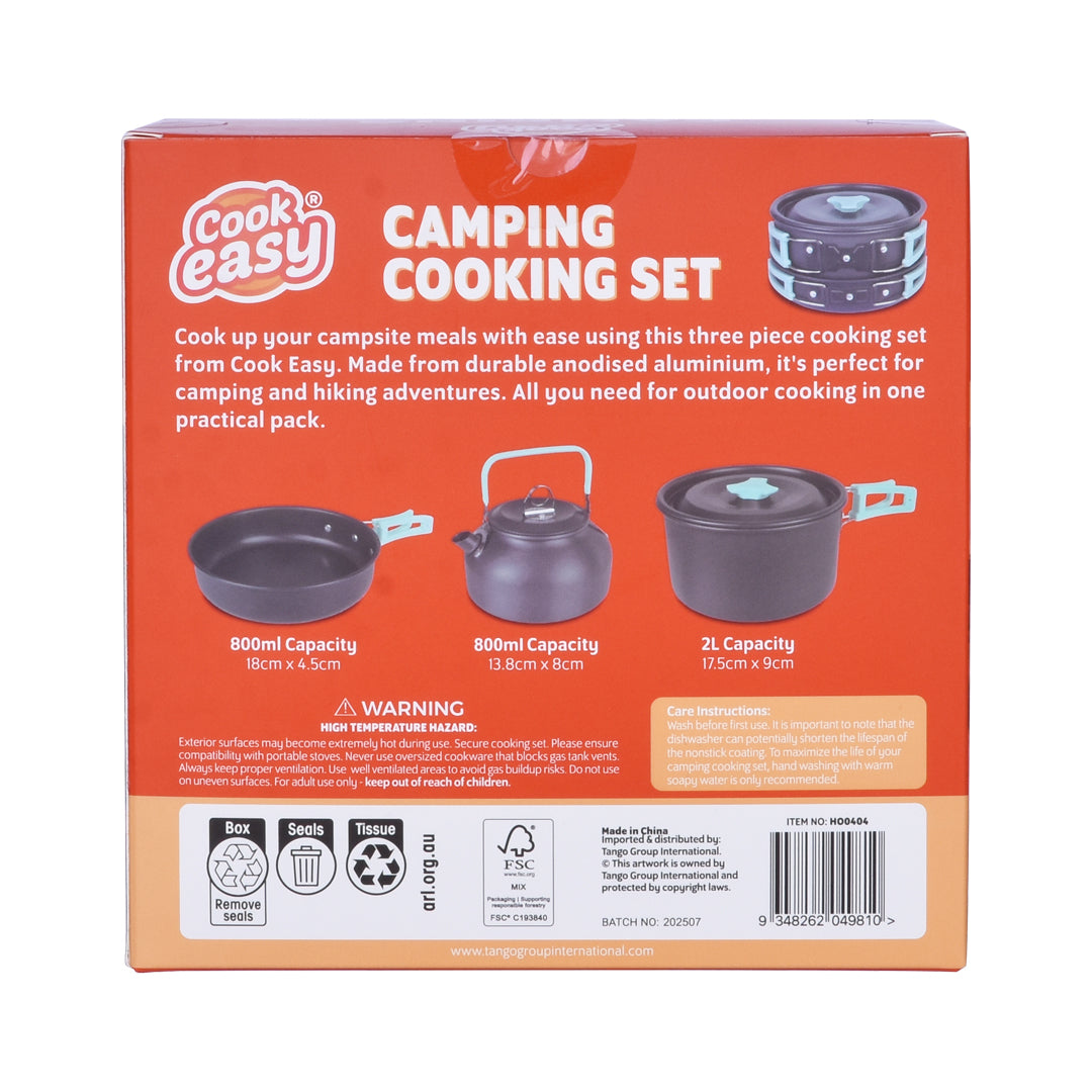 3Pcs Camping Cooking Set – Lightweight Anodised Aluminium Outdoor Cookware Kit with Heat-Resistant Handles