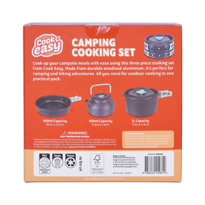 3Pcs Camping Cooking Set – Lightweight Anodised Aluminium Outdoor Cookware Kit with Heat-Resistant Handles