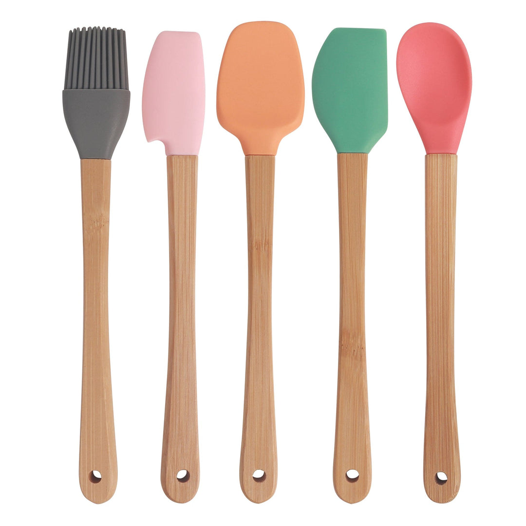 Living Today Bamboo 5pc Mini Silicone and Bamboo Utensils Set