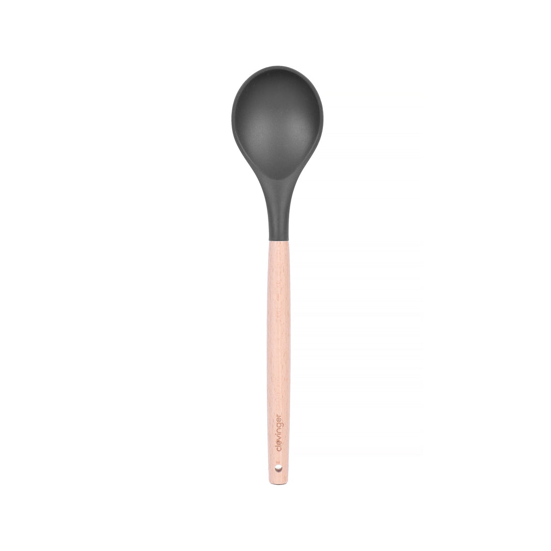 Beechwood & Silicone Kitchen Cooking Utensils Set - Turner/Spoon/Slotted Turner  - Charcoal