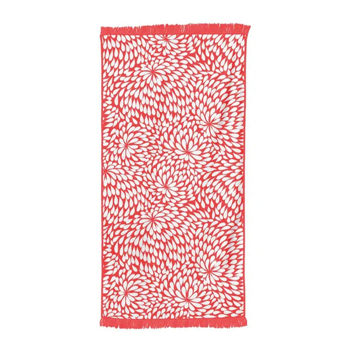 Rectangular Bath Beach Towel with Tassel -Red