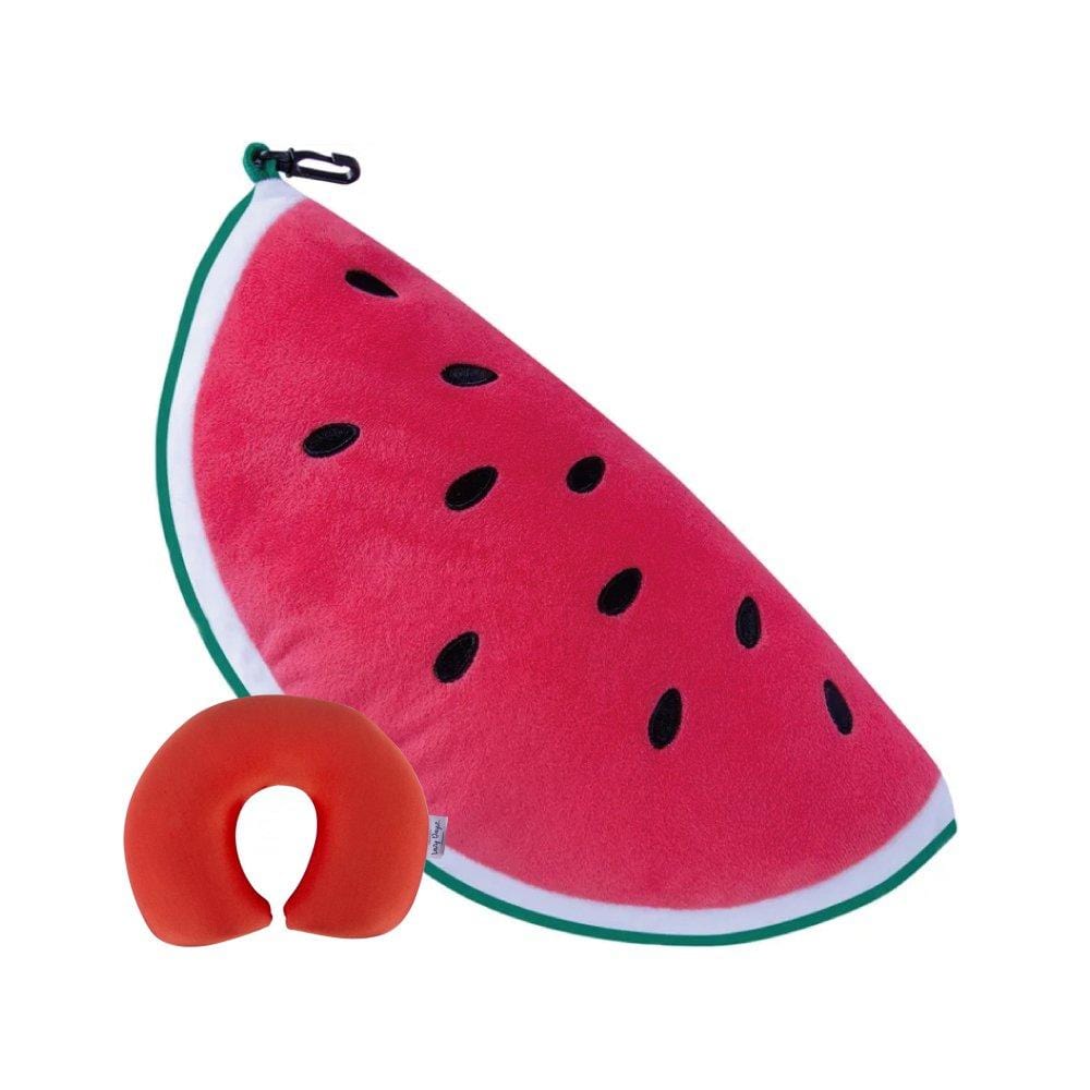 Lazy Dayz 2 Ways Reversible Microfibre Travel Pillow-Avocado/Watermelon