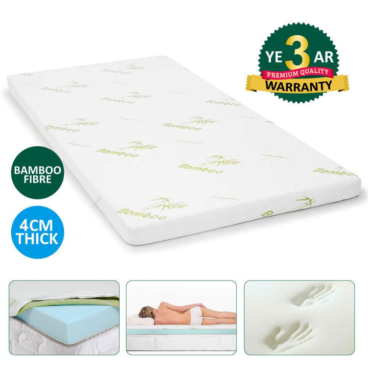 Living Today 4cm Memory Foam Mattress Topper with Bamboo Cover - Double