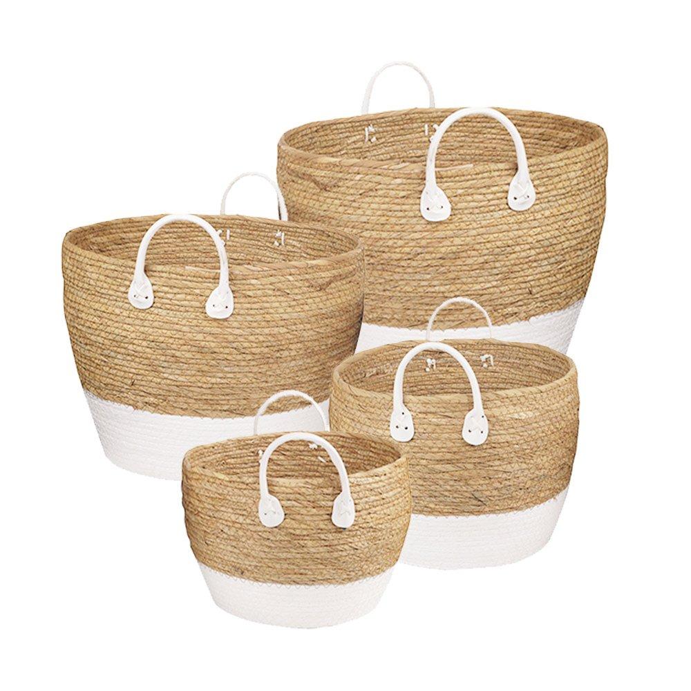 Living Today 4 Piece Cotton Rope Stripe Carry Handles Storage Baskets Set