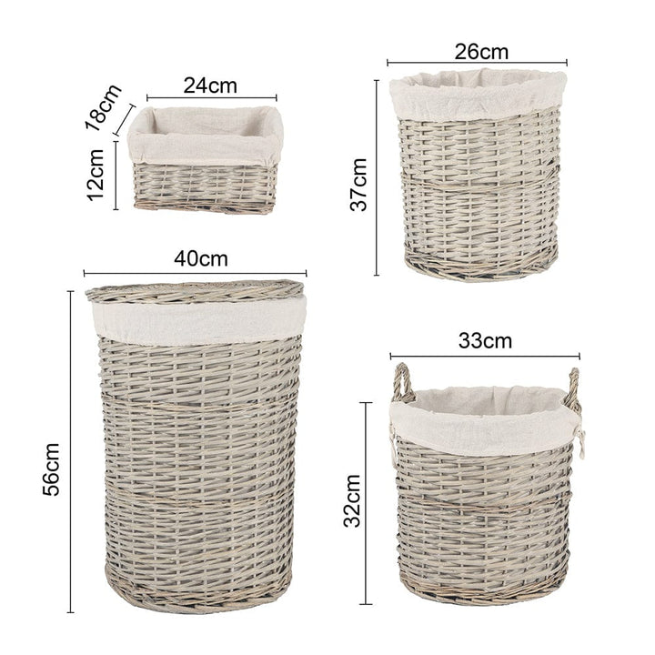 LIVINGTODAY 4 Piece Wicker  Storage Baskets With Liner Set