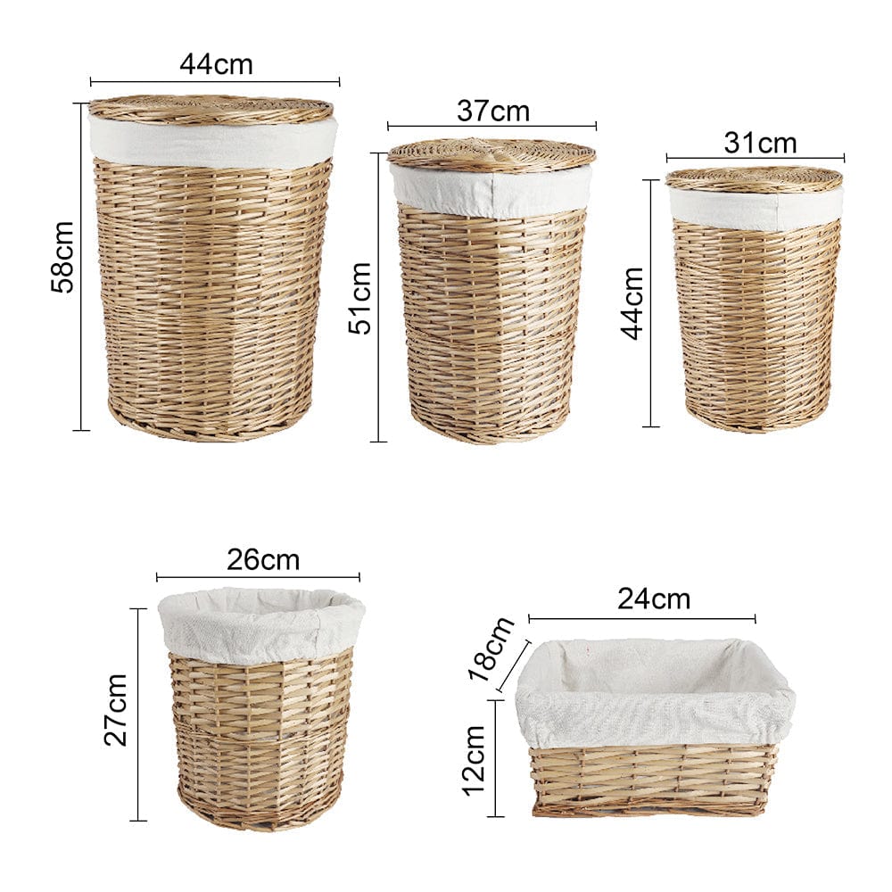 Living Today 5 Piece Wicker Storage Baskets With Liner Set