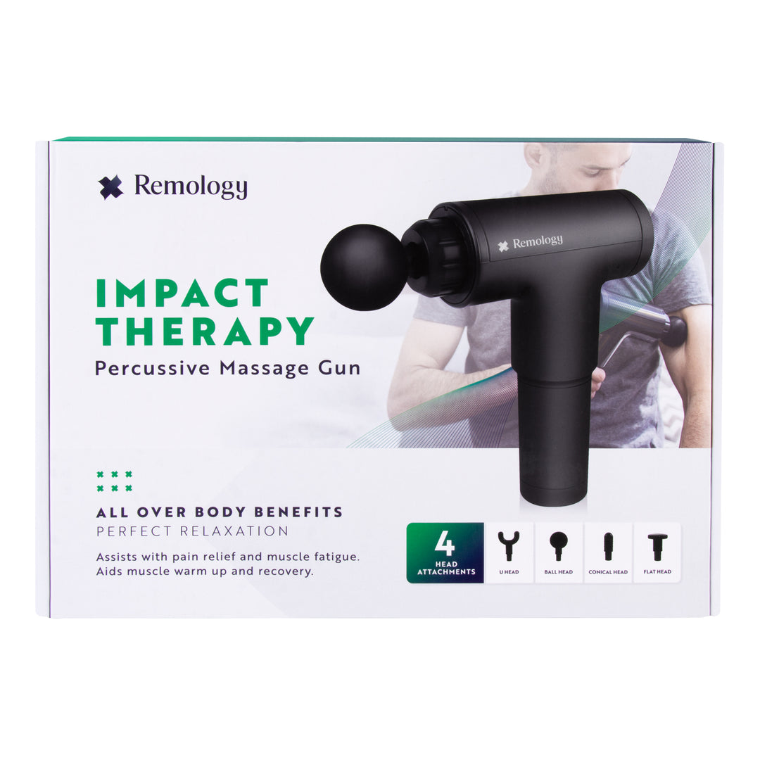 Remology Impact Therapy Percussive Massage Gun includes 4 Heads