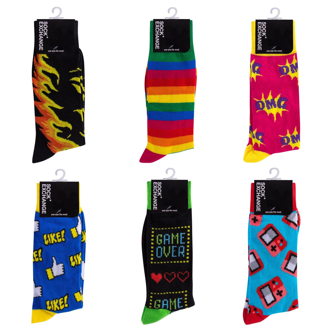 Sock Exchange Socks 6 Pairs Fashion Novelty Funny Socks one Size 5-13 Men Socks Women Socks #3