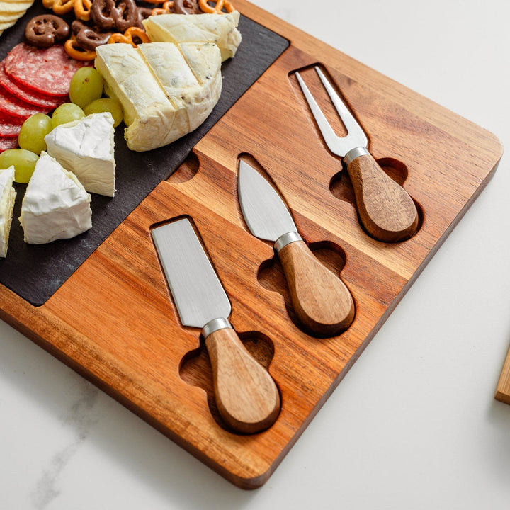 Clevinger cheese board Clevinger 4 Piece Acacia Wood & Slate Cheese Board With Knife Set