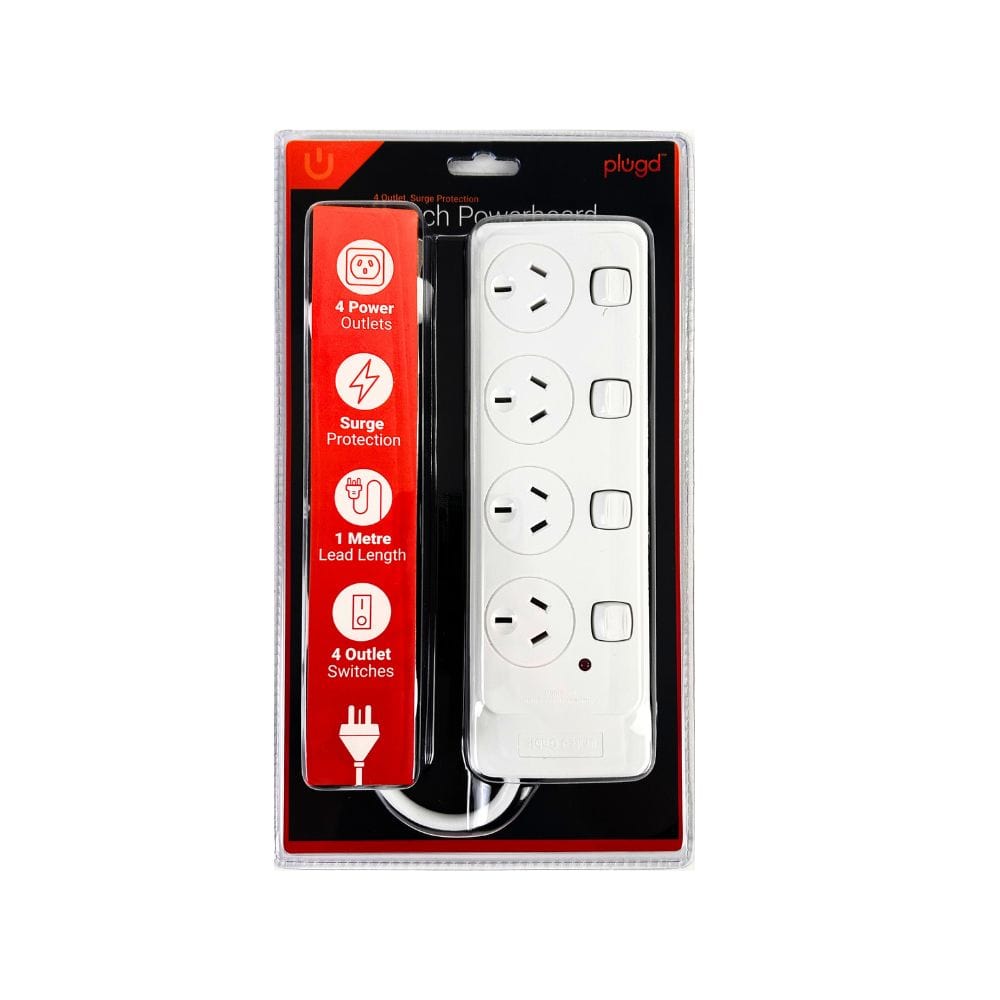 Living Today Extension Cords 4 Outlet Powerboard With Surge Protection and Switches