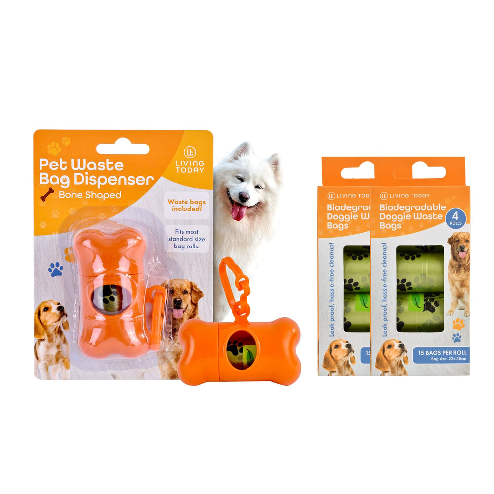 LIVINGTODAY dog poop dispenser and bags LIVINGTODAY Pet Dog Poop Dispenser and 135 Biodegradable Unscented Waste Bags