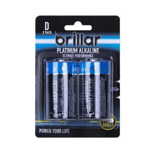 Brillar General Purpose Batteries Brillar D Platinum Alkaline Batteries 2pk
