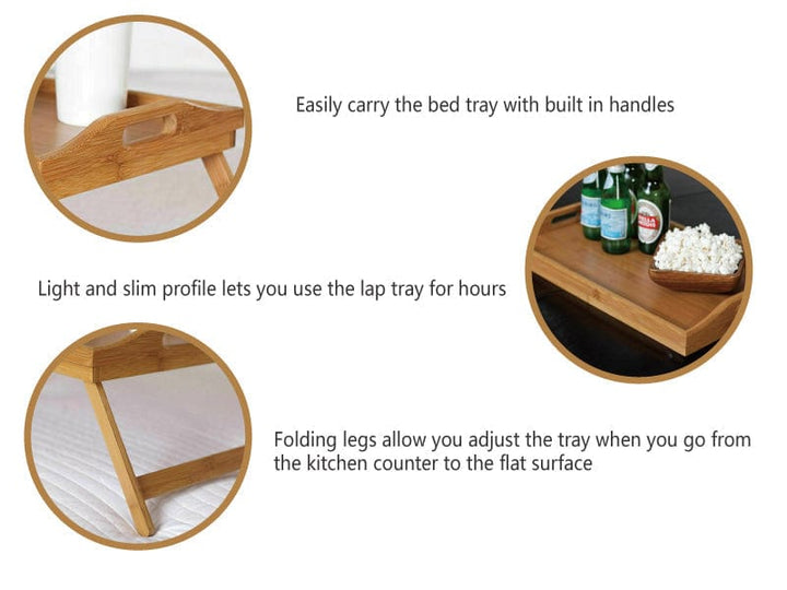 Living Today Homewares Bamboo Bed Table Breakfast/Snack Serving Tray TV Food Stand with Foldable Legs