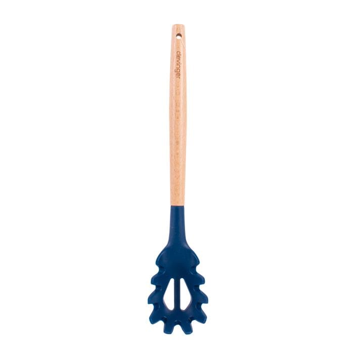 Clevinger 2pcs Beechwood & silicone pasta server navy