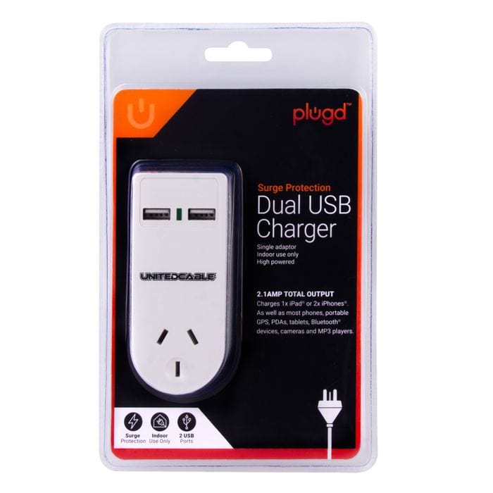 plugd Extension Cords 2400W High Powered Dual USB Charger Adaptor With Surge Protection
