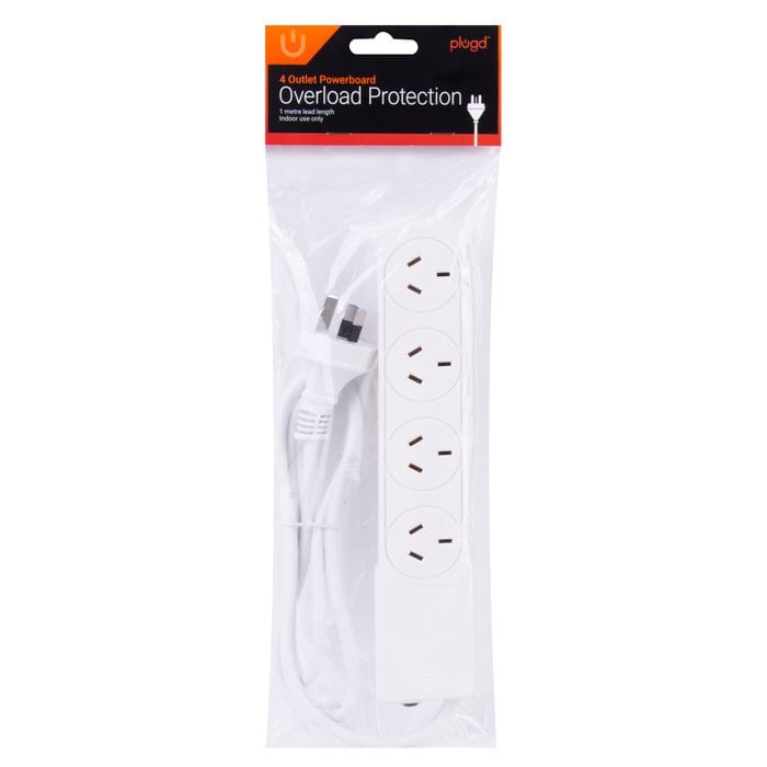 plugd Extension Cords 4 Outlet Powerboard with 1 Meter Lead