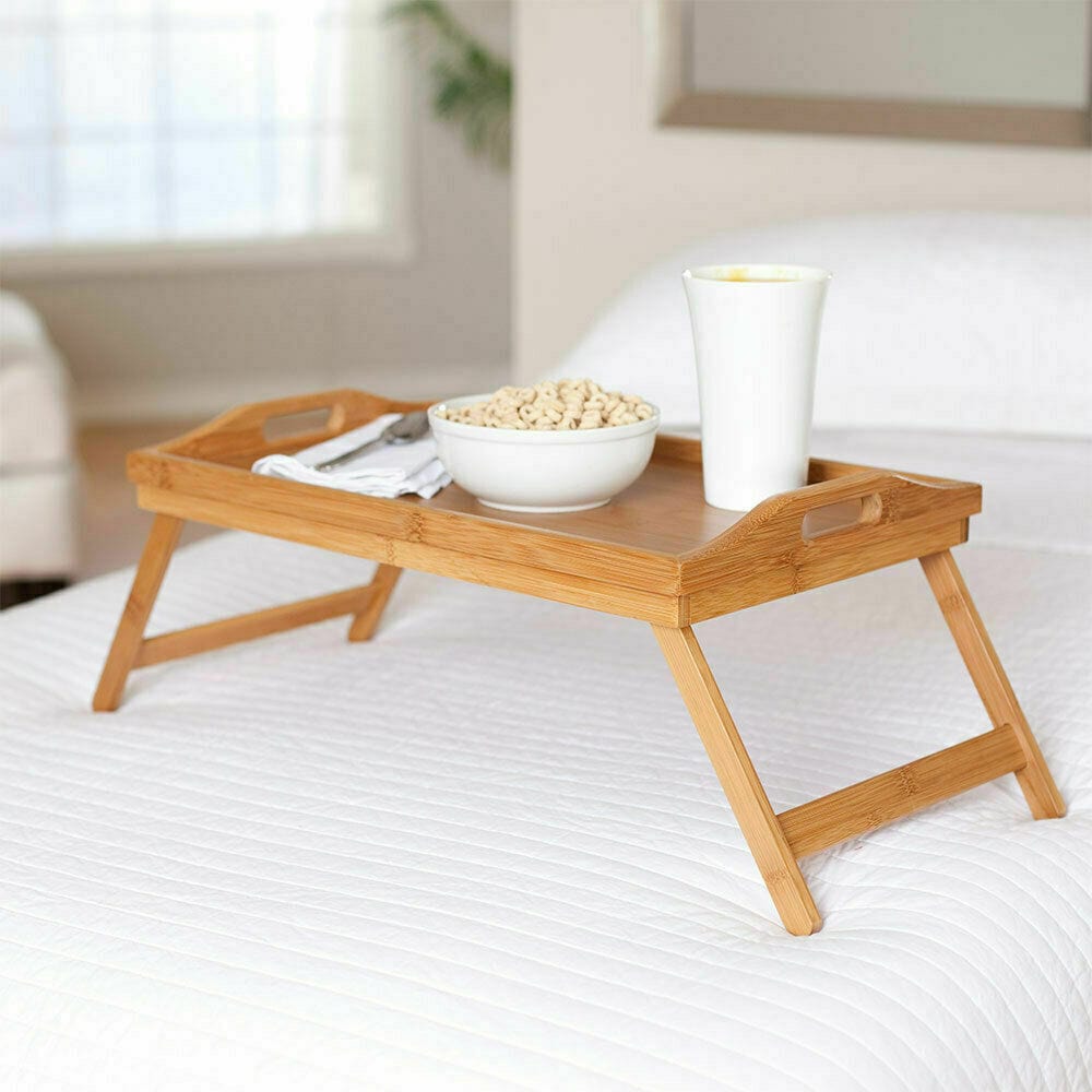 Living Today Homewares 2 x Bamboo Bed Table Breakfast/Snack Serving Tray TV Food Stand with Foldable Legs