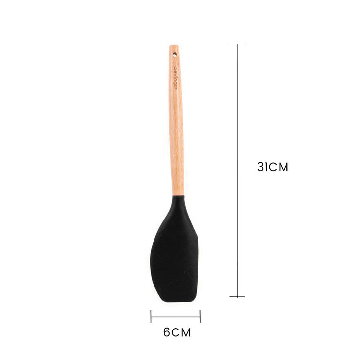 Beechwood & Silicone Kitchen Baking Utensils Set - Spatula/Whisk/Basting Brush - Charcoal