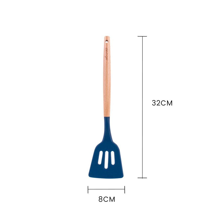 Clevinger cookware 2pcs Beechwood & silicone slotted turner navy