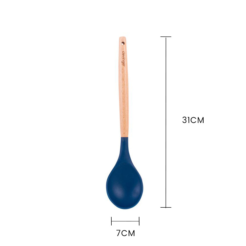 Beechwood & Silicone Kitchen Cooking Utensils Set - Turner/Spoon/Slotted Turner  - Navy