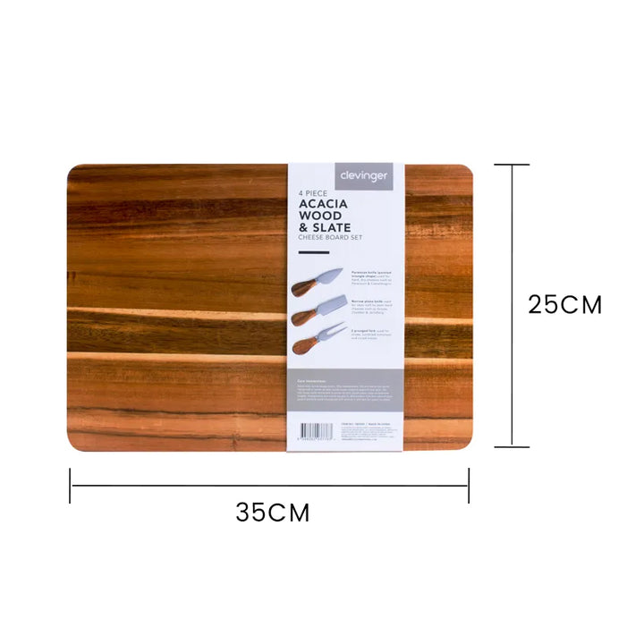 Clevinger 4pc Acacia Wood & Slate Cheese Board With Knives
