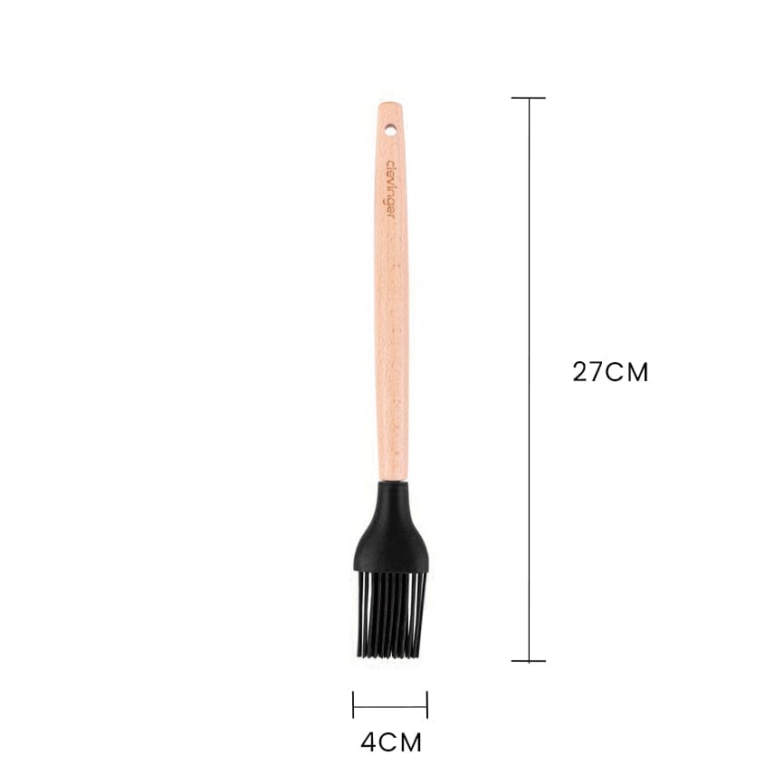 Beechwood & Silicone Kitchen Baking Utensils Set – Charcoal (Spatula, Whisk, Basting Brush)