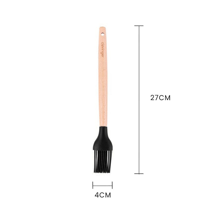 Beechwood & Silicone Kitchen Baking Utensils Set – Charcoal (Spatula, Whisk, Basting Brush)