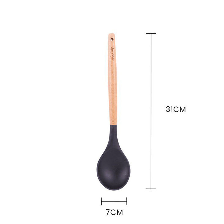 Beechwood & Silicone Kitchen Cooking Utensils Set - Turner/Spoon/Slotted Turner  - Charcoal