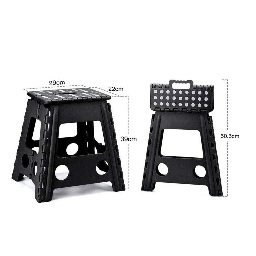 Large Plastic Folding Stool Portable Chair Store Flat Easy Carry Outdoor Camping Black