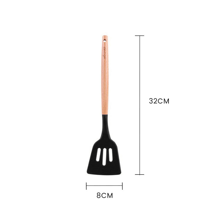 Beechwood & Silicone Kitchen Cooking Utensils Set - Turner/Spoon/Slotted Turner  - Charcoal