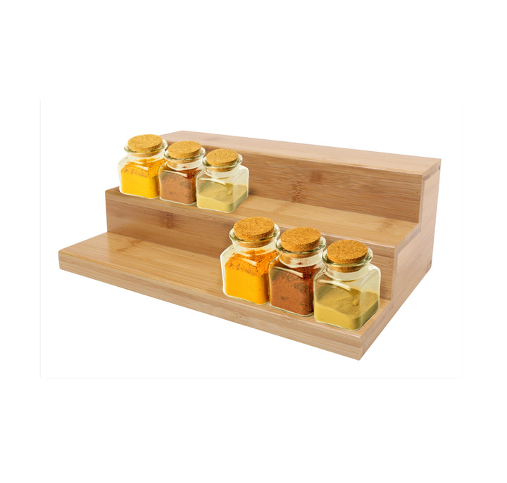 Spice Rack Countertop Kitchen Cabinet Organizer- 3 Tier Bamboo Display Shelf