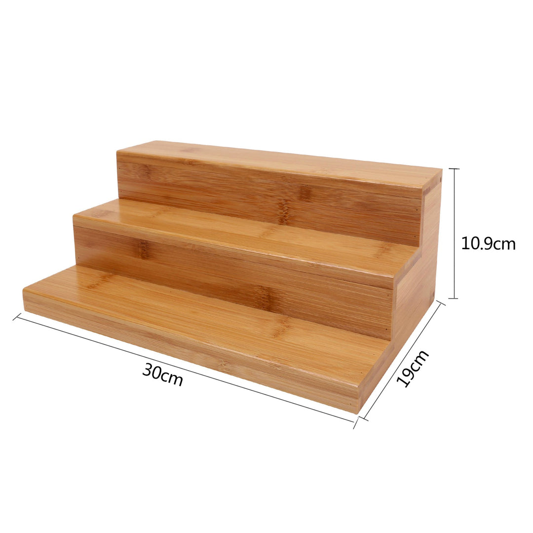 Spice Rack Countertop Kitchen Cabinet Organizer- 3 Tier Bamboo Display Shelf