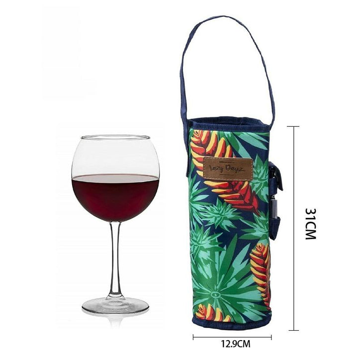 Insulated Wine Cooler Bottle Strap Tote with Wine Opener - Makena/Mossman