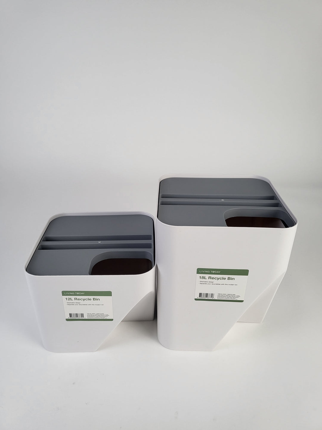 The set of 18L+12L Stackable Plastic Kitchen Trash Bin Household Classification Storage Box