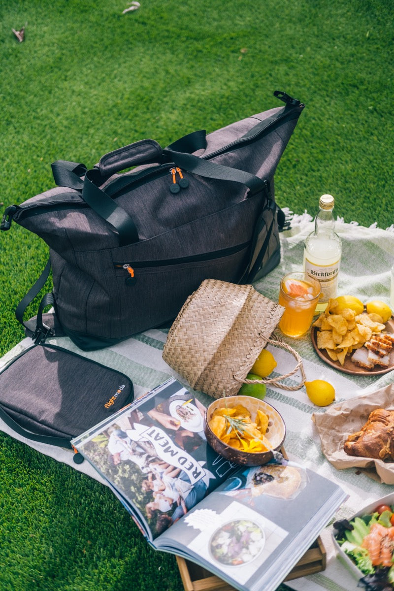 picnic with duffel bag